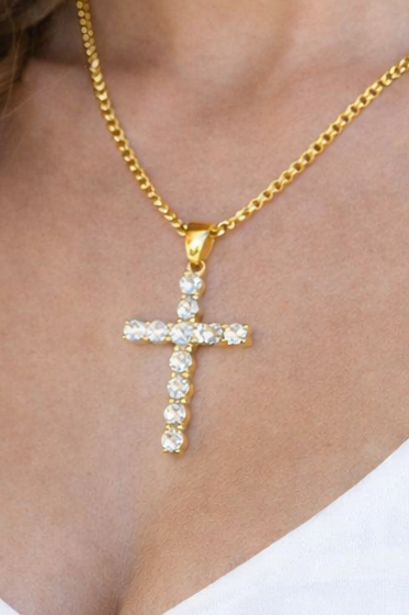 He is Risen 18K Cubic Zirconia - Cross Necklace
