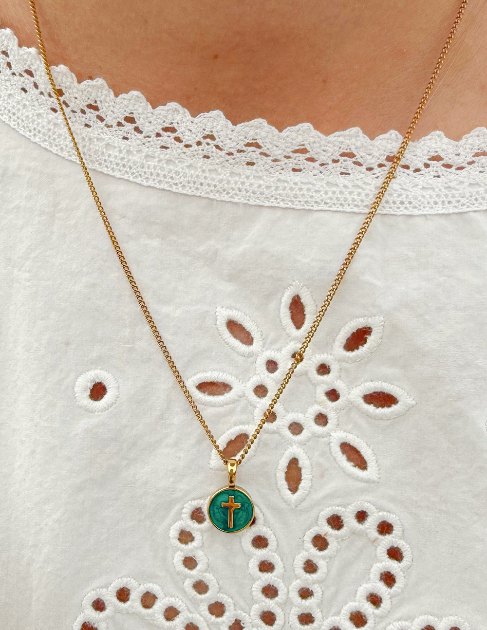 Cross Pendant - Emerald Agape Necklace