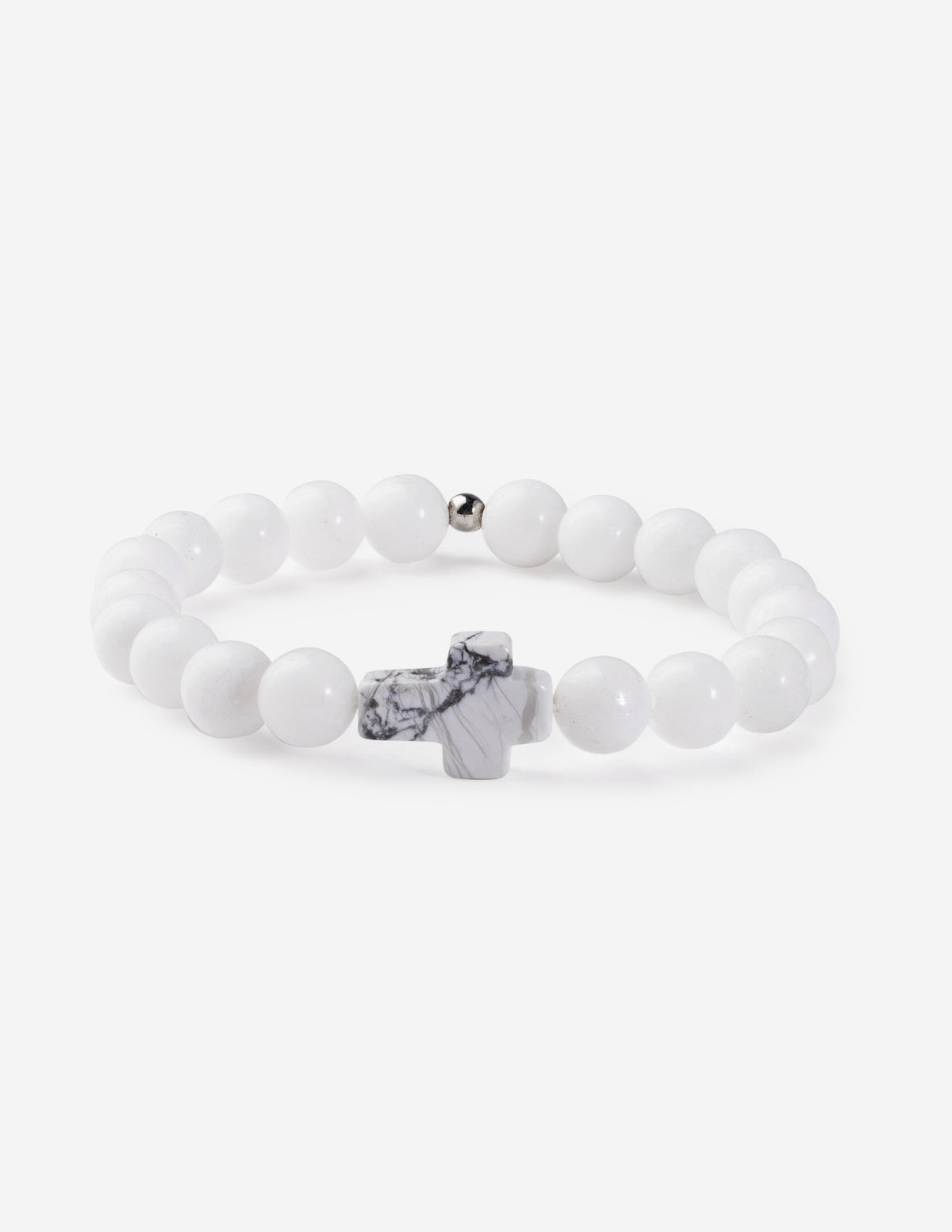 Classic White Cross - Stone Bead Bracelet