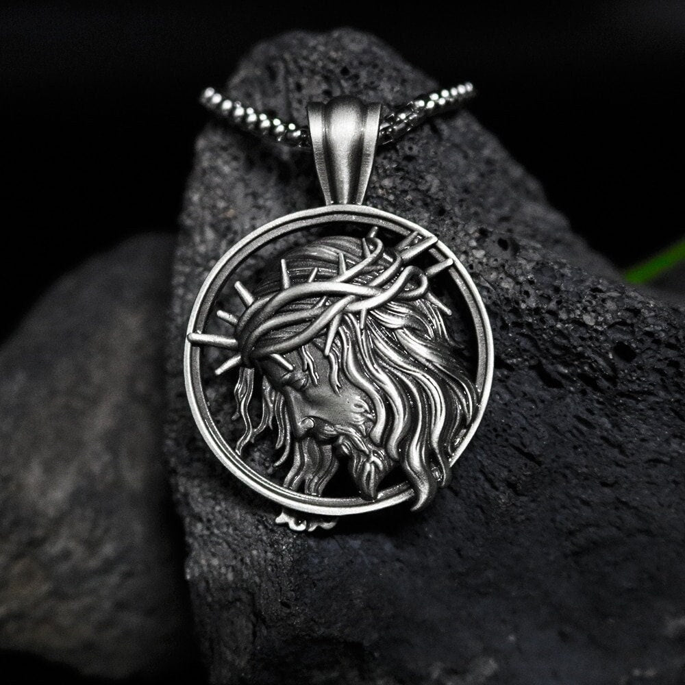 Jesus and Crown of Thorns - Gothic Crucifix Necklace