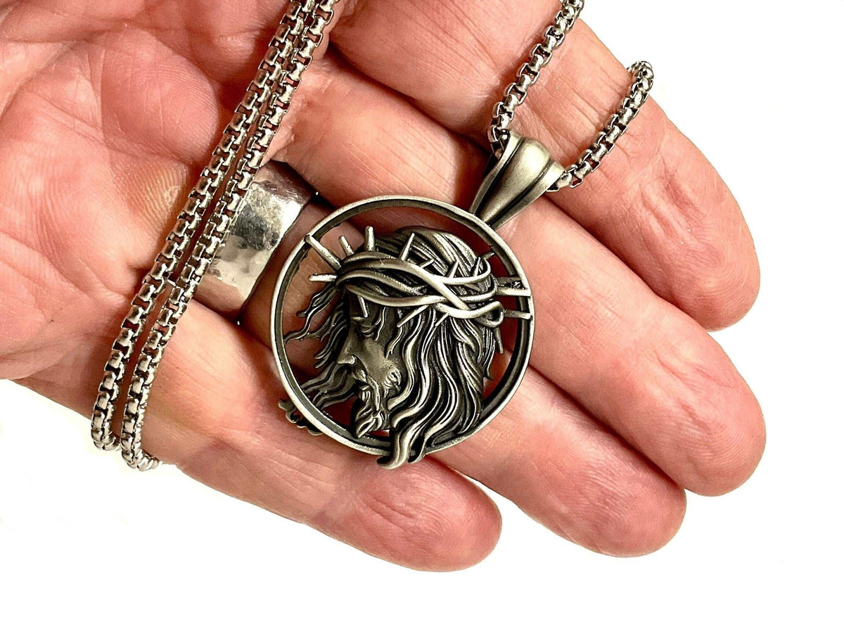 Jesus and Crown of Thorns - Gothic Crucifix Necklace