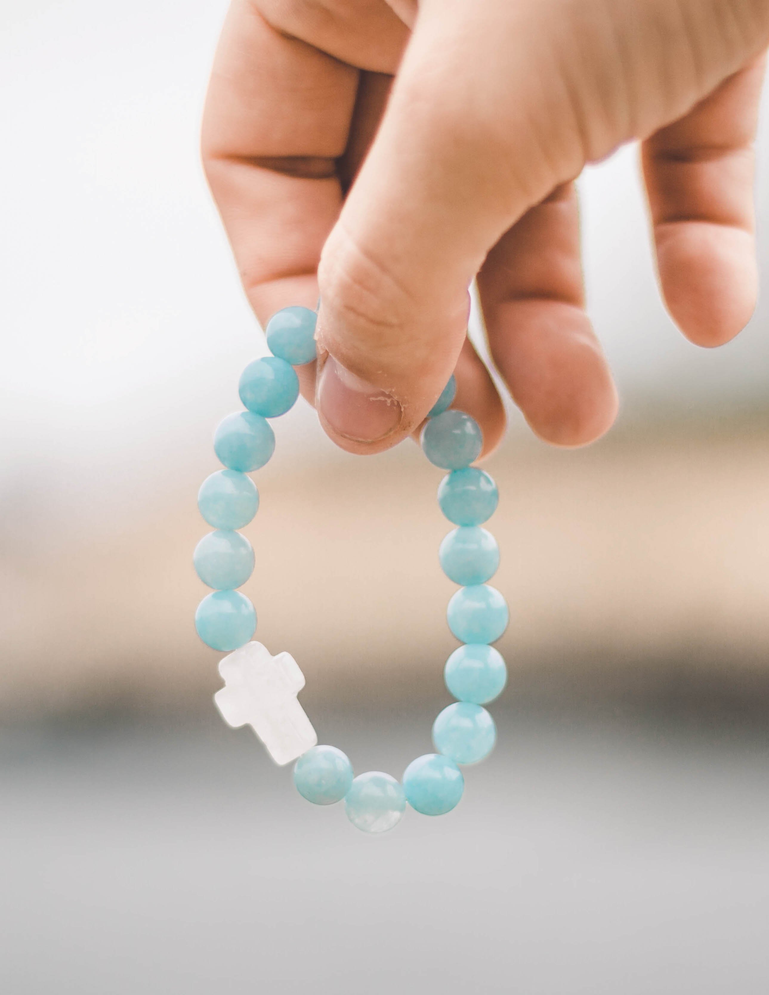 Classic Bright Colored Cross - Stone Bead Bracelet
