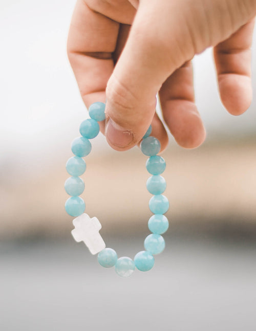 Classic Bright Colored Cross - Stone Bead Bracelet