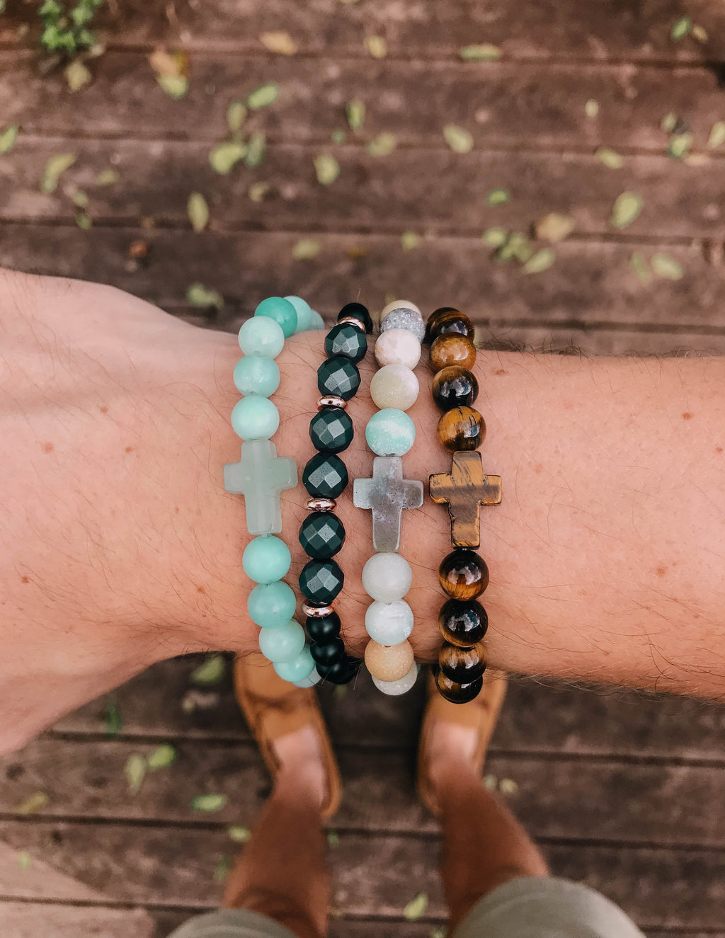 Classic Tiger Eye Cross - Stone Bead Bracelet