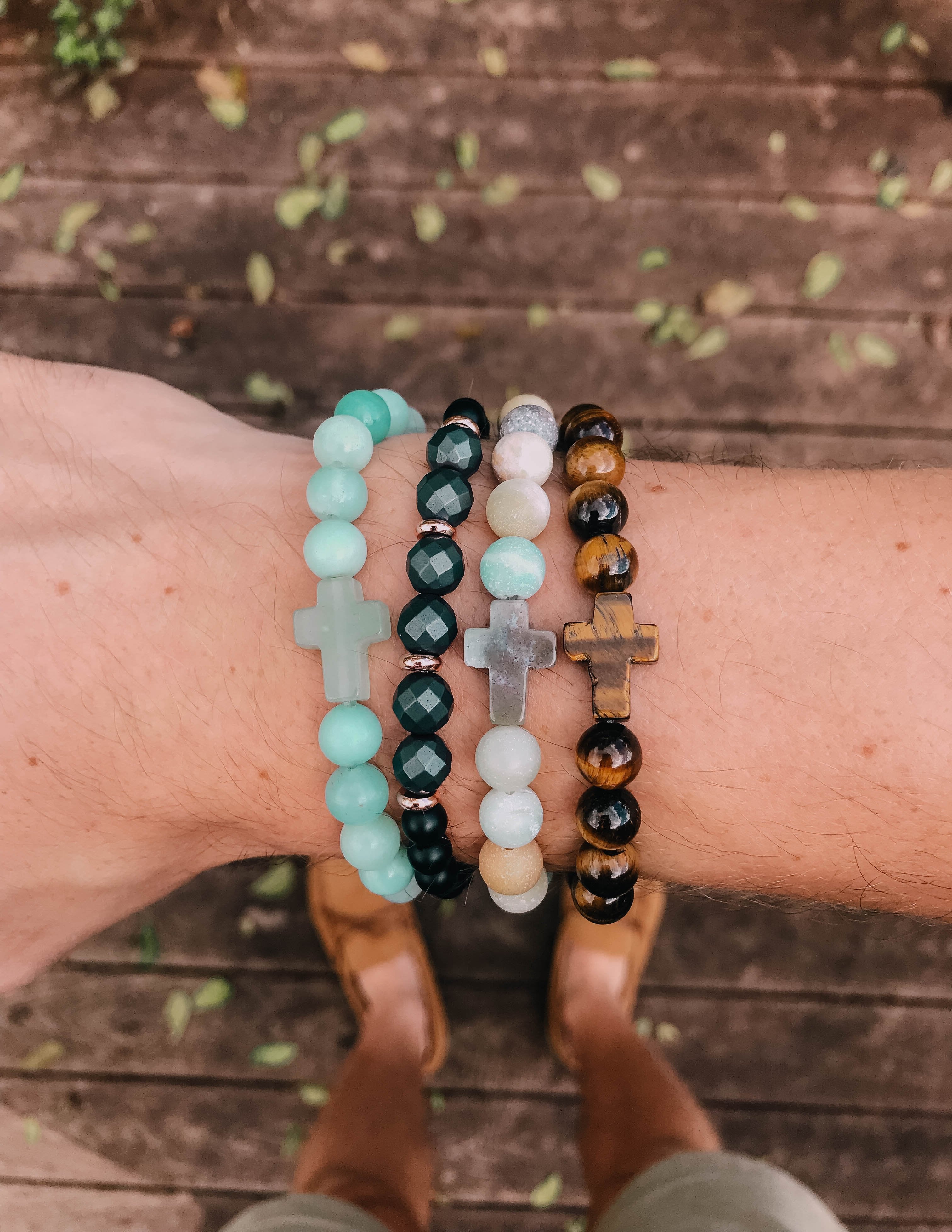 Classic Tiger Eye Cross - Stone Bead Bracelet